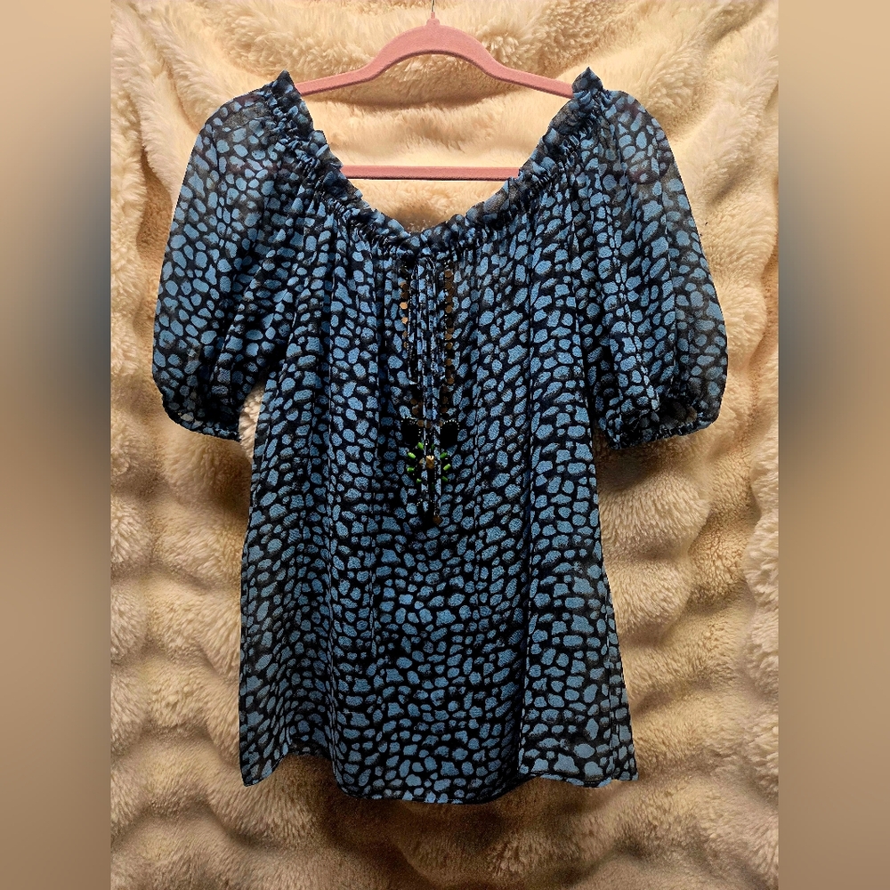Moda International Black and Blue Blouse Sz S